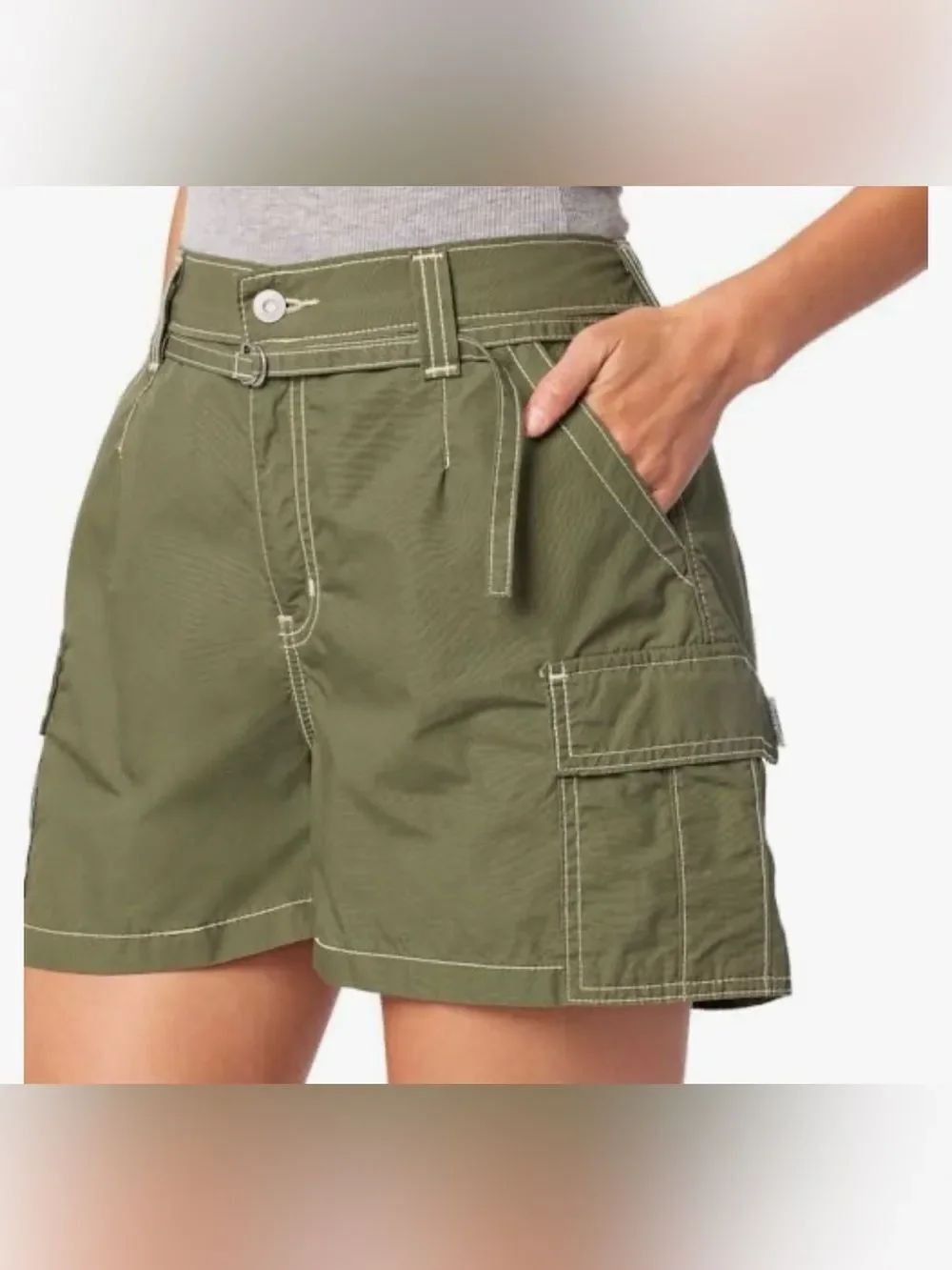 Levi Strauss Signature Olive Green 100% Cotton Belted Cargo Shorts NEW